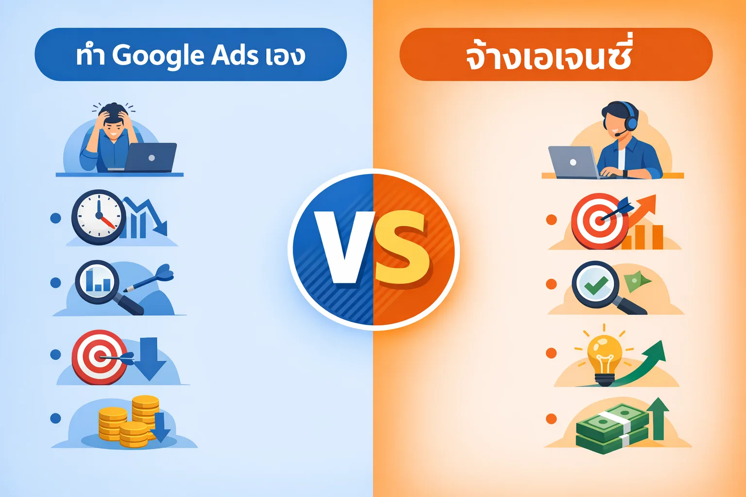 เปรียบเทียบทำ Google Ads เอง vs จ้างเอเจนซี่ แบบไหนคุ้มค่ากว่ากัน